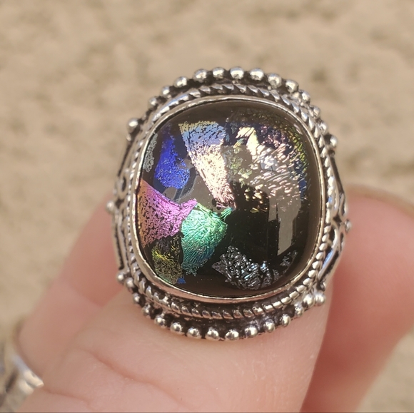 New Dichroic Glass 925 Silver Ring. - Picture 6 of 11